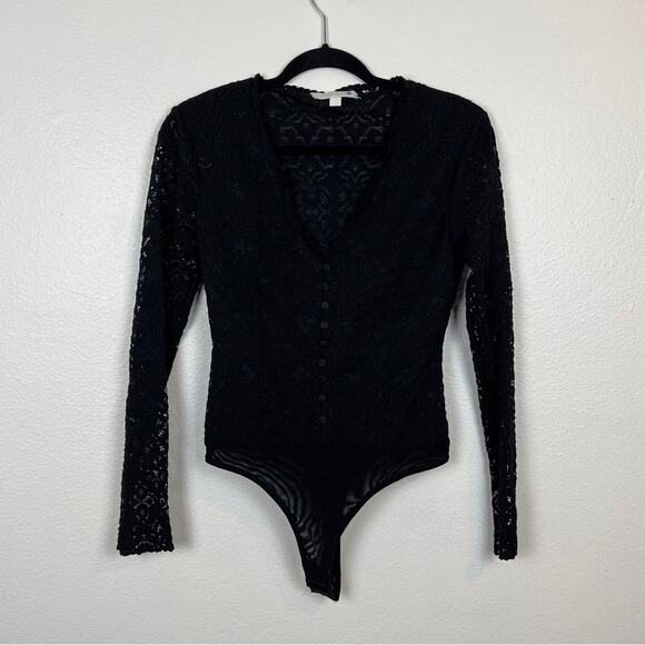 Jonathan Simkhai Long Sleeve Lace Button Front Scallop Neckline Bodysuit Small - Picture 3 of 9